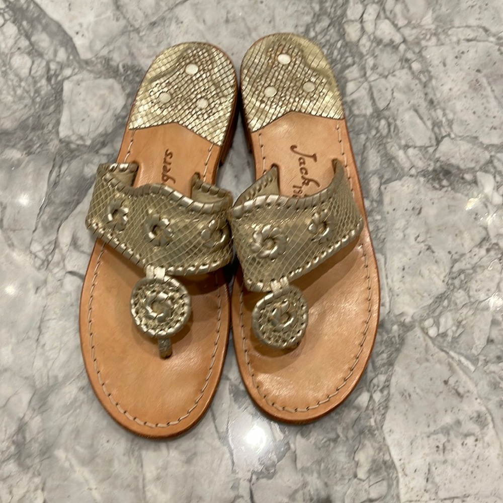 Jack Roger Jack Flat Sandals Size: 7 Gold Snakeskin